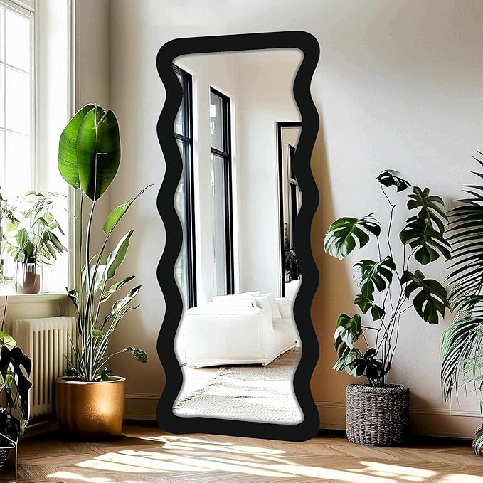 Modern Art Style Full Length Mirror with Designer Wavy Edges for Home & Studio – Floor Mirror for Bedroom & Dressing Area