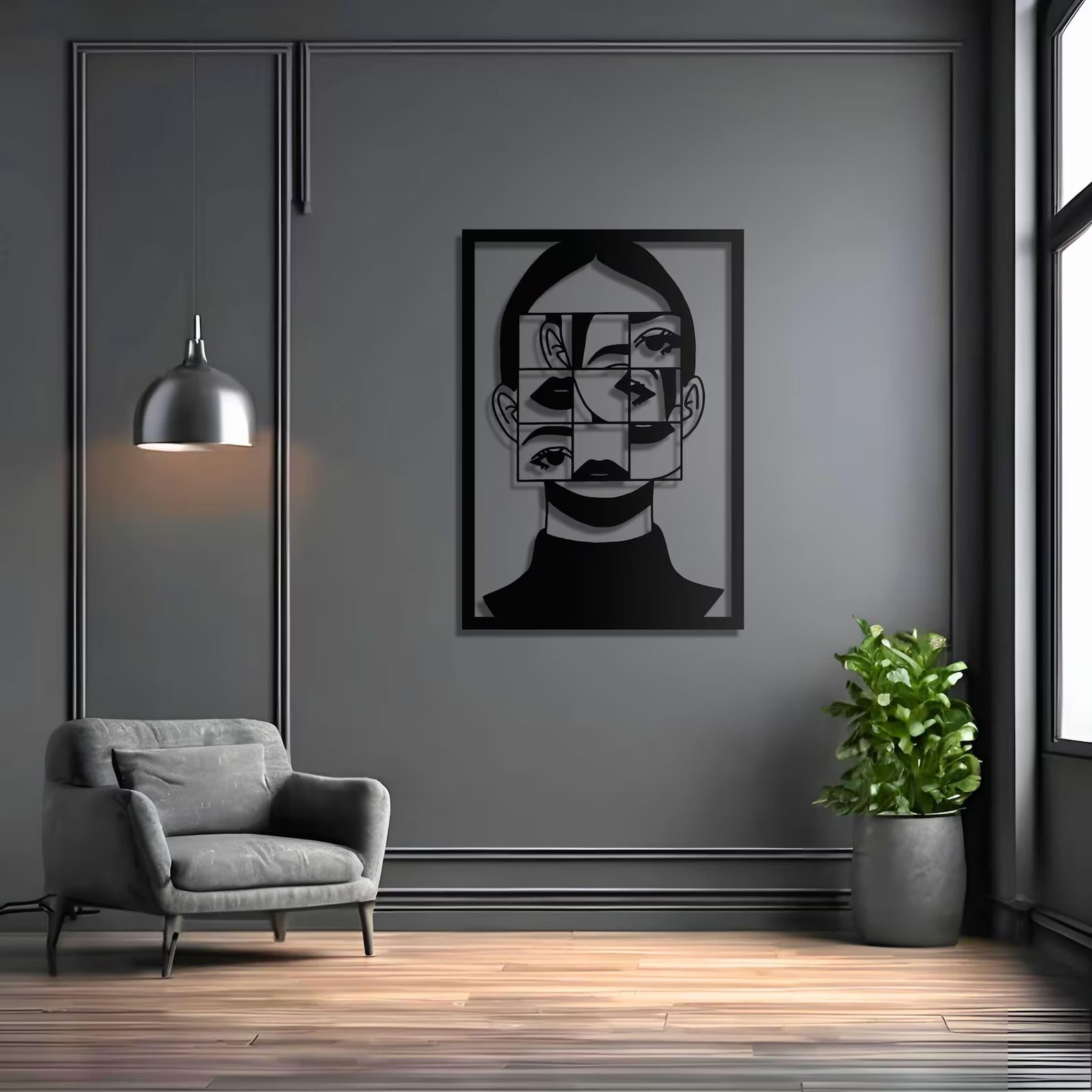 Modern Art Women Face Frame Metal Wall Art Decor