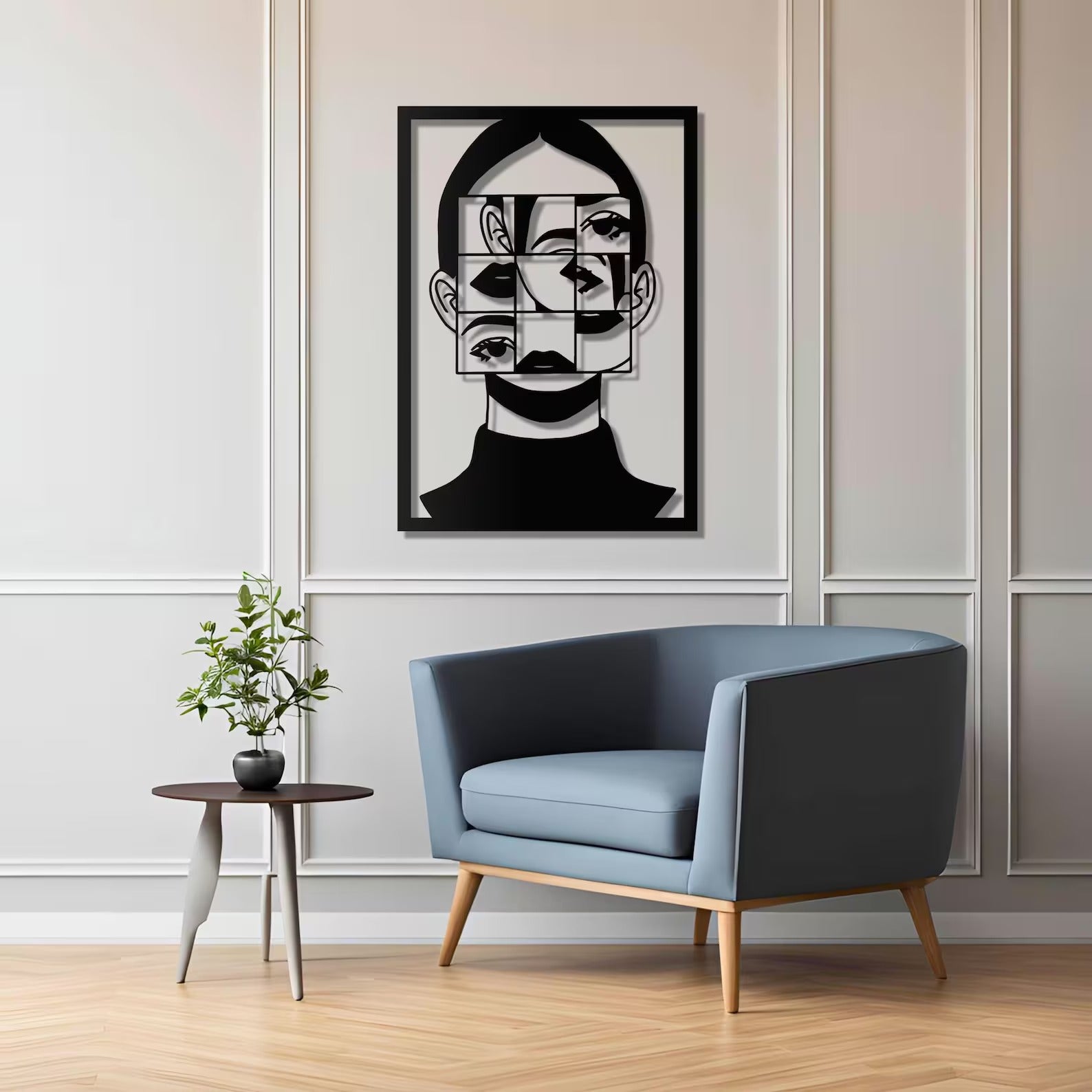 Modern Art Women Face Frame Metal Wall Art Decor