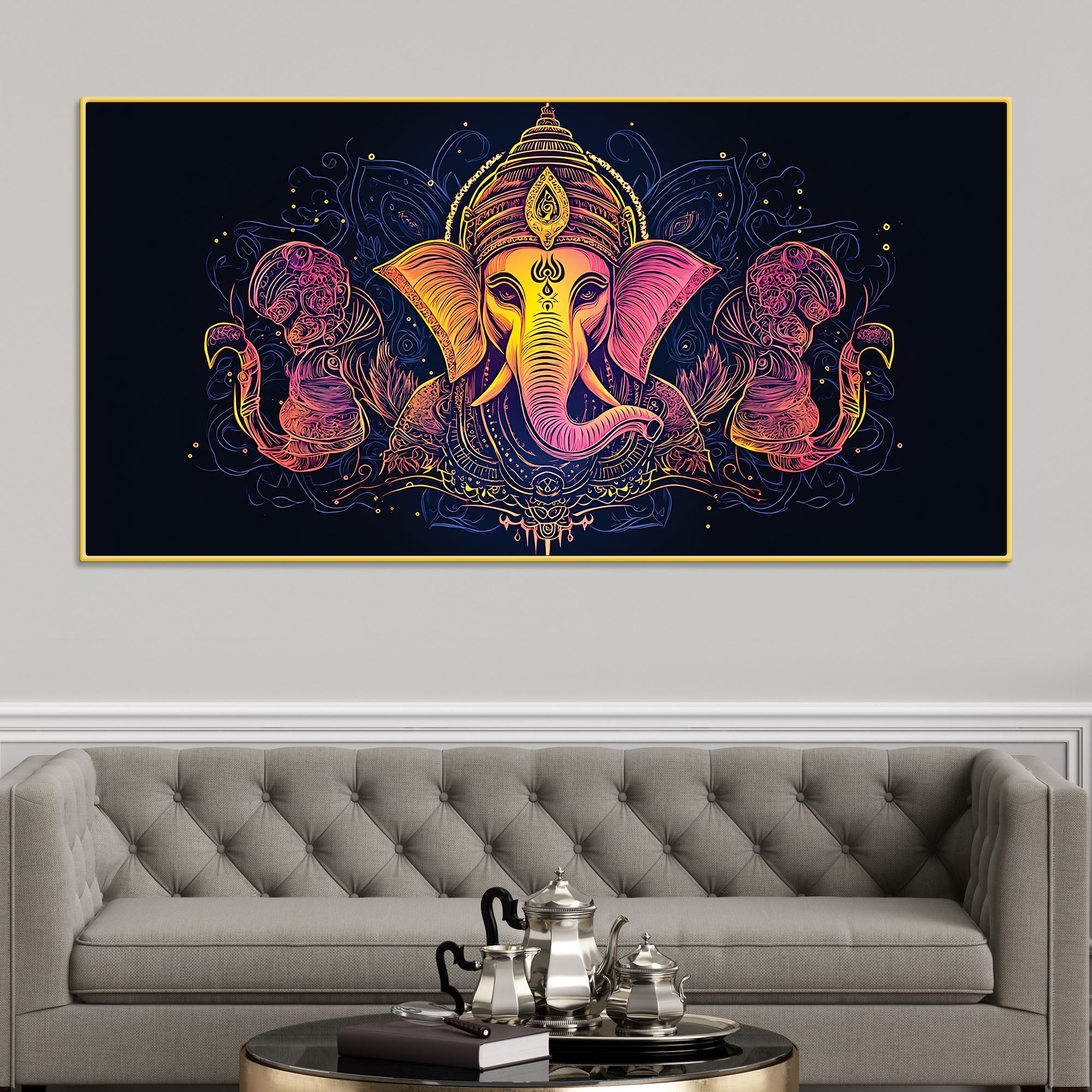 Modern Artistic Lord Shri Ganesha Creative Canvas Wall Painting for Home & Office Decor – Modern Devotional Wall Art