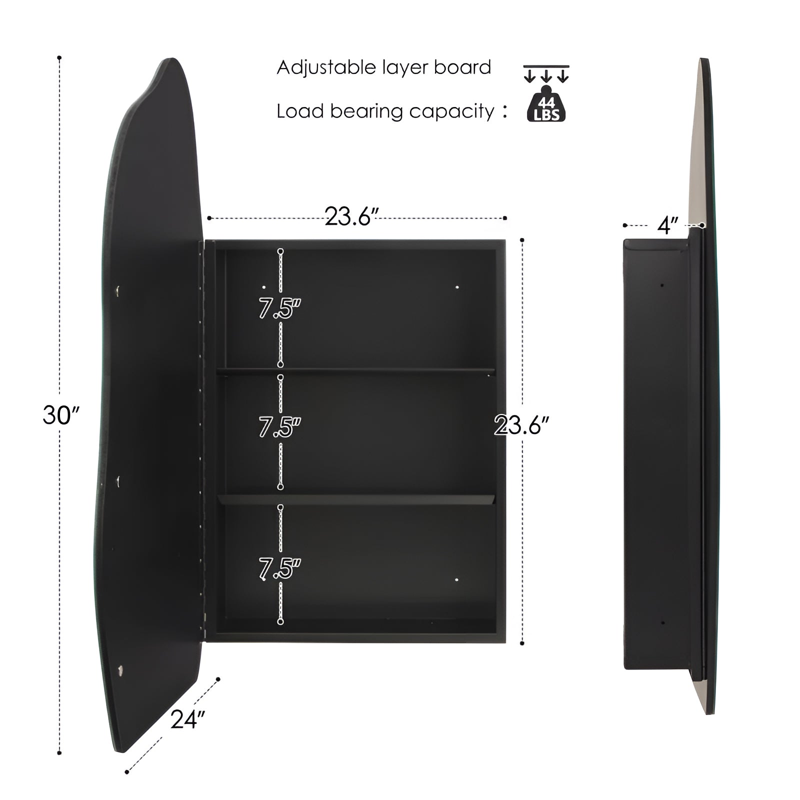Modern Asymmetrical Wall Mirror with Black Frame for Bathroom