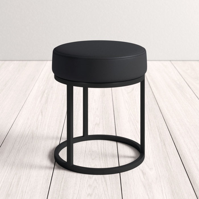 Modern Black Steel Vanity Stool with Cushioned Seat