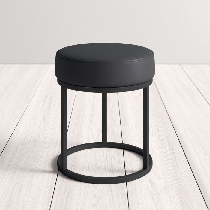 Modern Black Steel Vanity Stool with Cushioned Seat