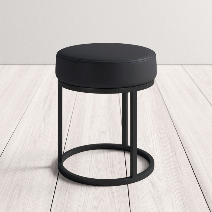 Modern Black Steel Vanity Stool with Cushioned Seat