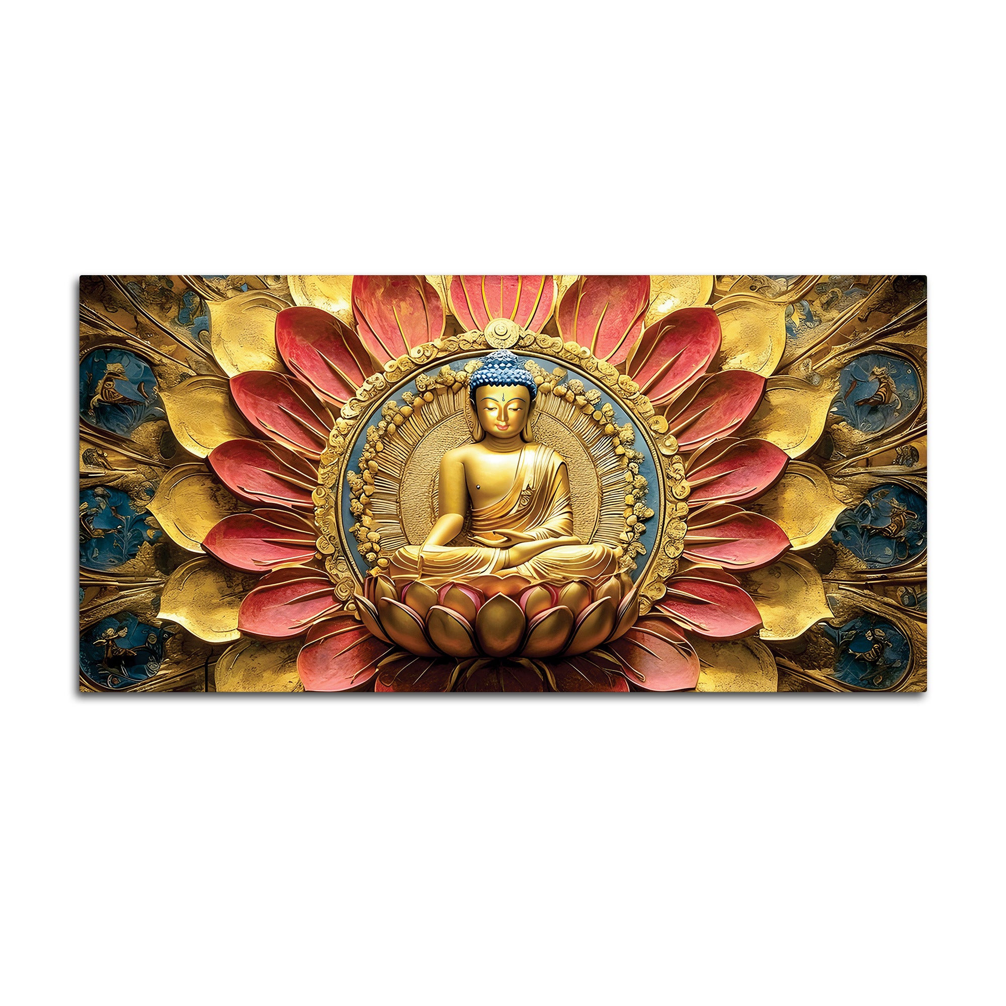 Modern Buddha Painting with Flowers – Spiritual Wall Art