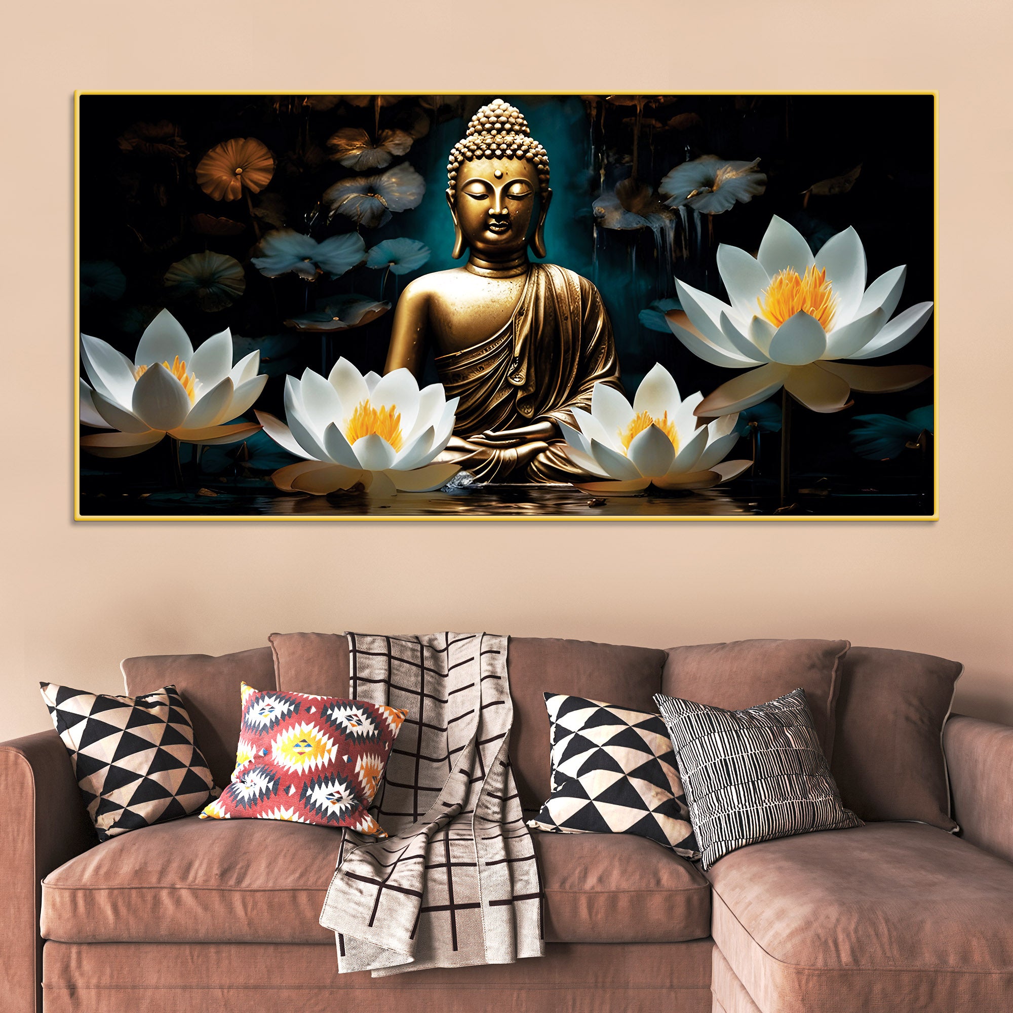 Modern Buddha Wall Painting with Lotus – Premium Home Decor