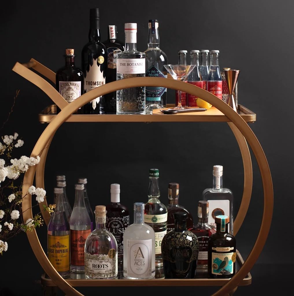 Modern Circular Bar Trolley with Dual Shelves