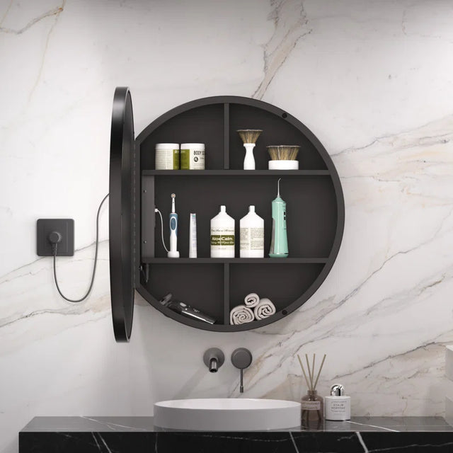 Modern Circular LED Bathroom Mirror with Hidden Cabinet