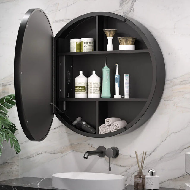 Modern Circular LED Bathroom Mirror with Hidden Cabinet