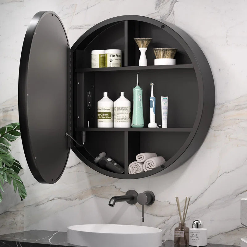 Modern Circular LED Bathroom Mirror with Hidden Cabinet