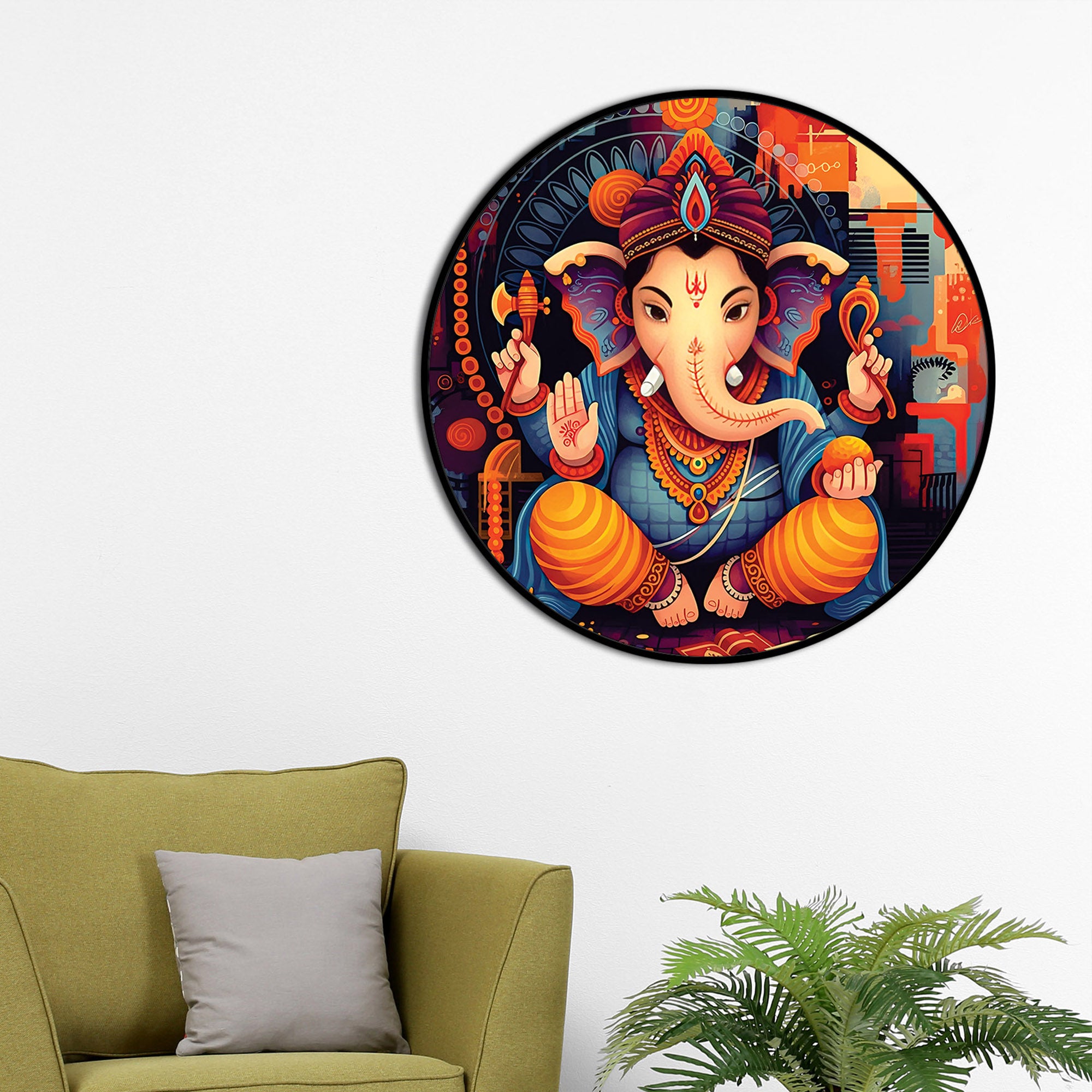 Modern Colorful Ganesh Ji Round Canvas Painting