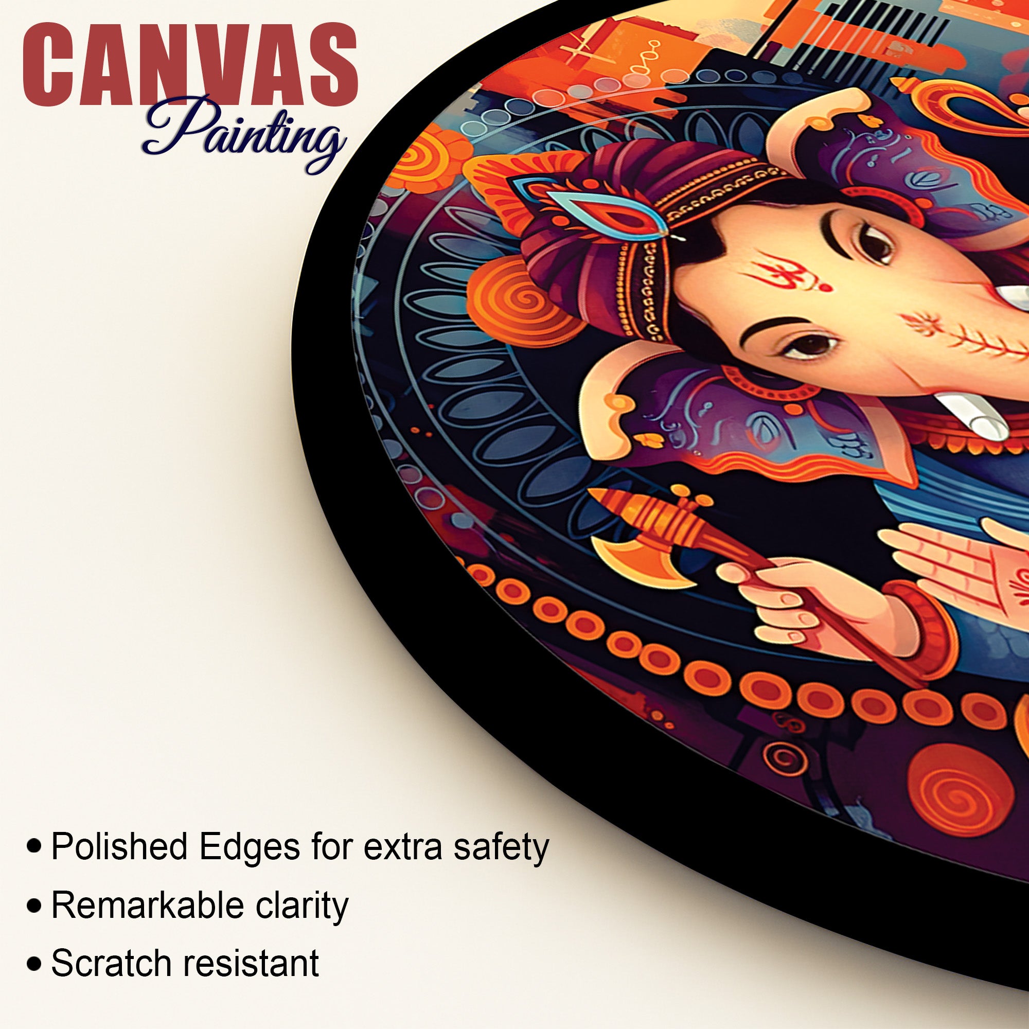 Modern Colorful Ganesh Ji Round Canvas Painting