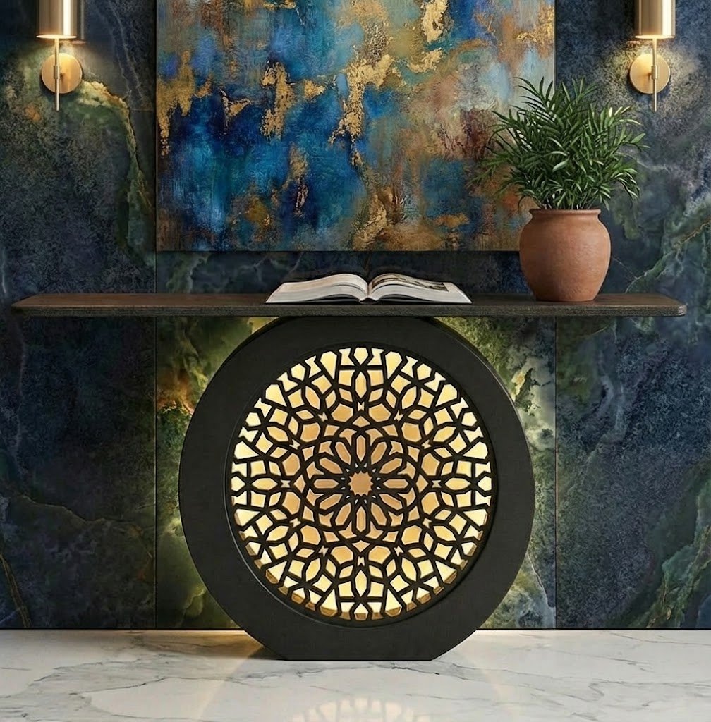 Modern Decorative Console Table with LED Back Panel