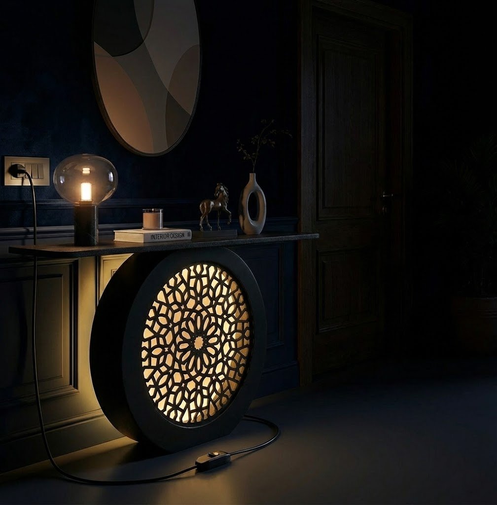 Modern Decorative Console Table with LED Back Panel