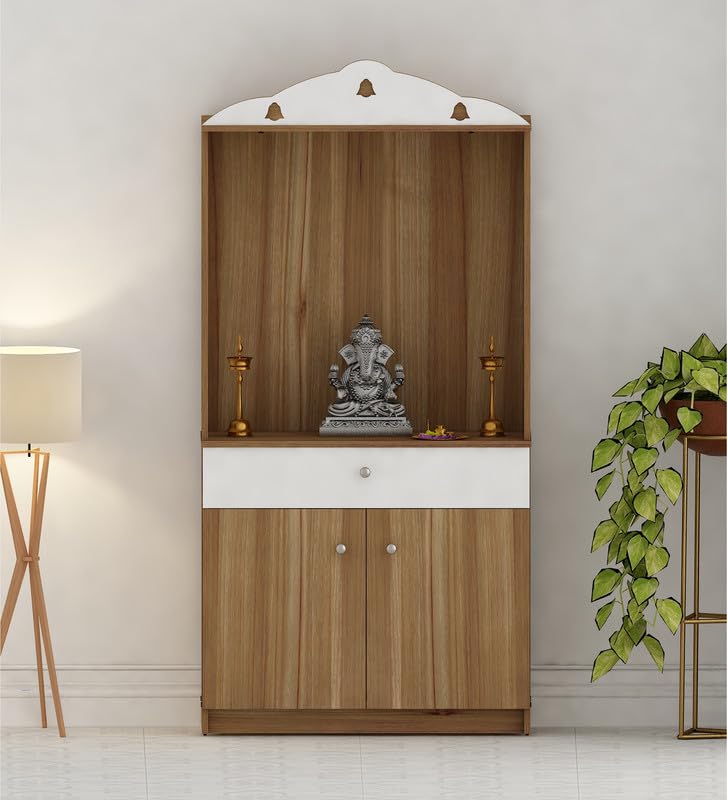 Modern Design Wooden Floor Temple with Elegant White Accent Drawers & Storage Cabinet for Home & Office