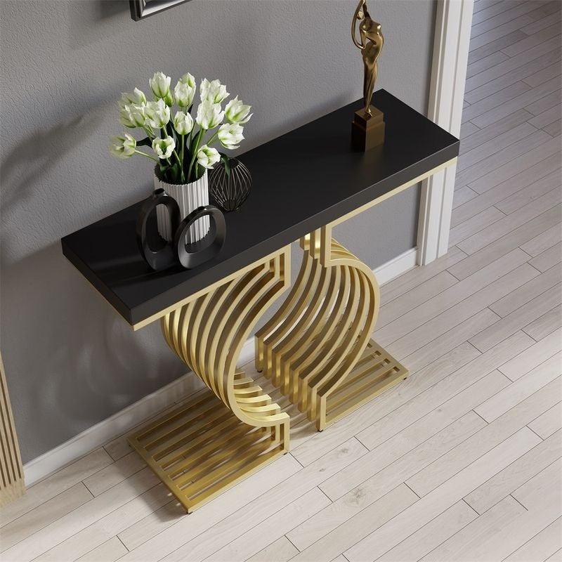 Modern Designer Console Table with Twin Golden Rings