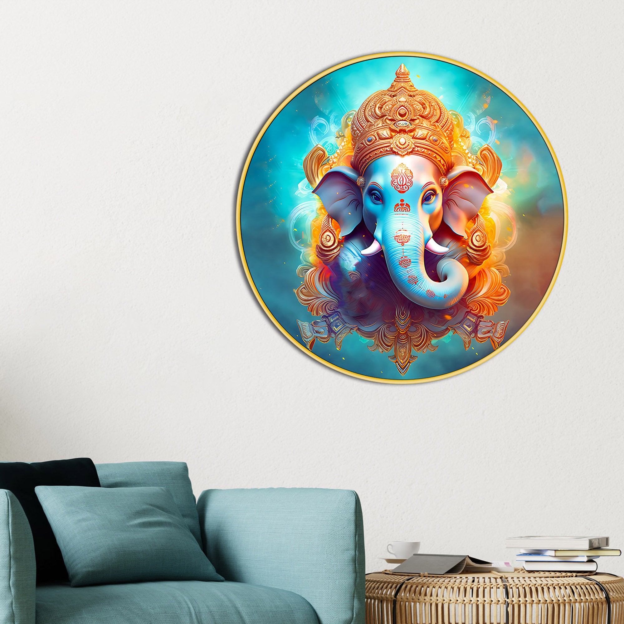 Modern Divine Ganpati Round Wall Canvas Painting