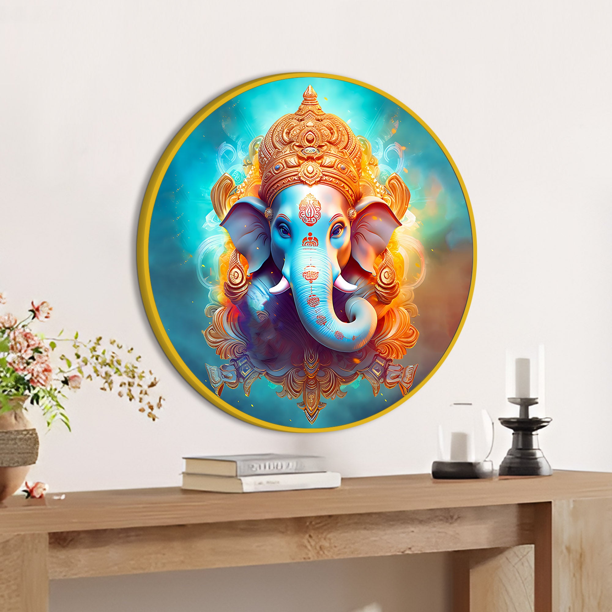 Modern Divine Ganpati Round Wall Canvas Painting
