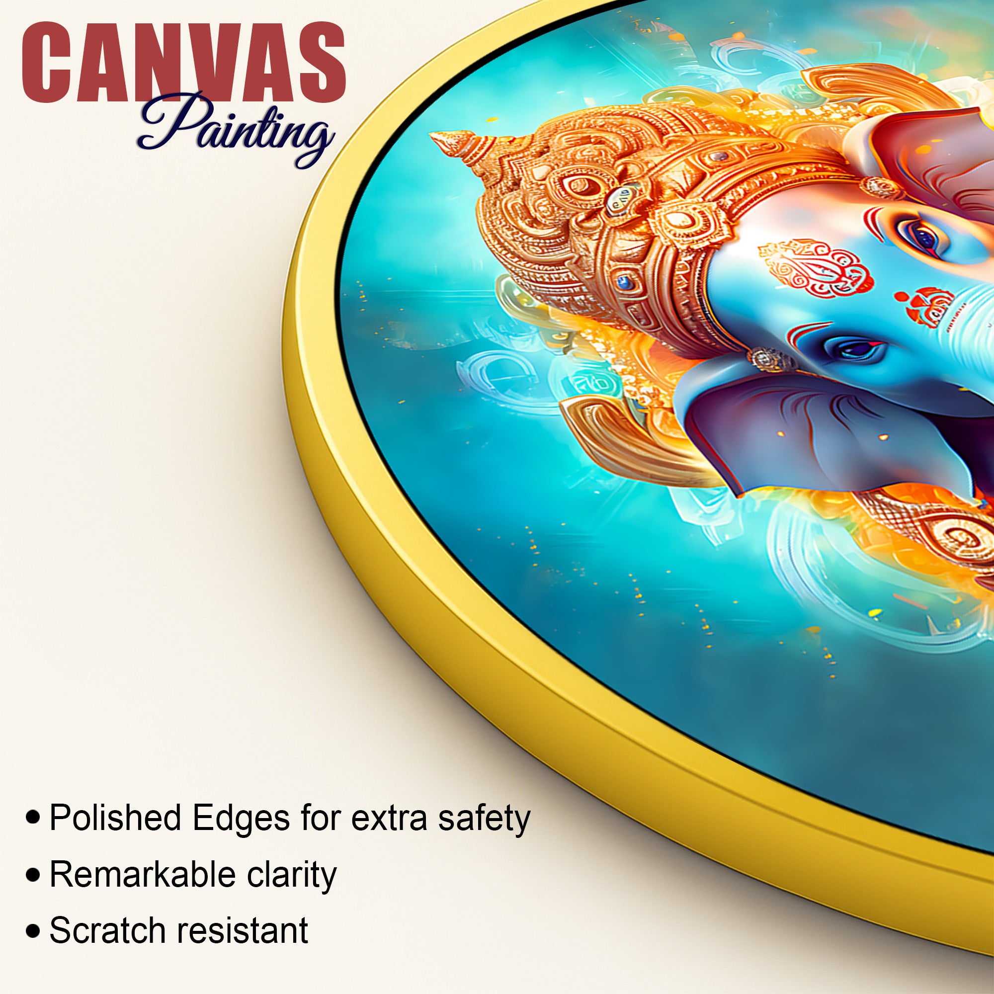 Modern Divine Ganpati Round Wall Canvas Painting