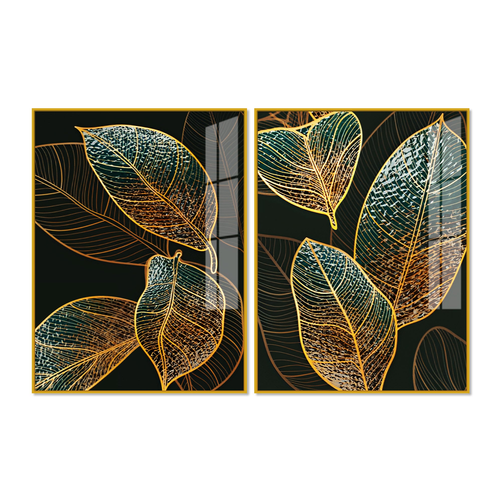 Modern Exquisite oak Leaves Art Acrylic Floating Wall Painting Set Of 2