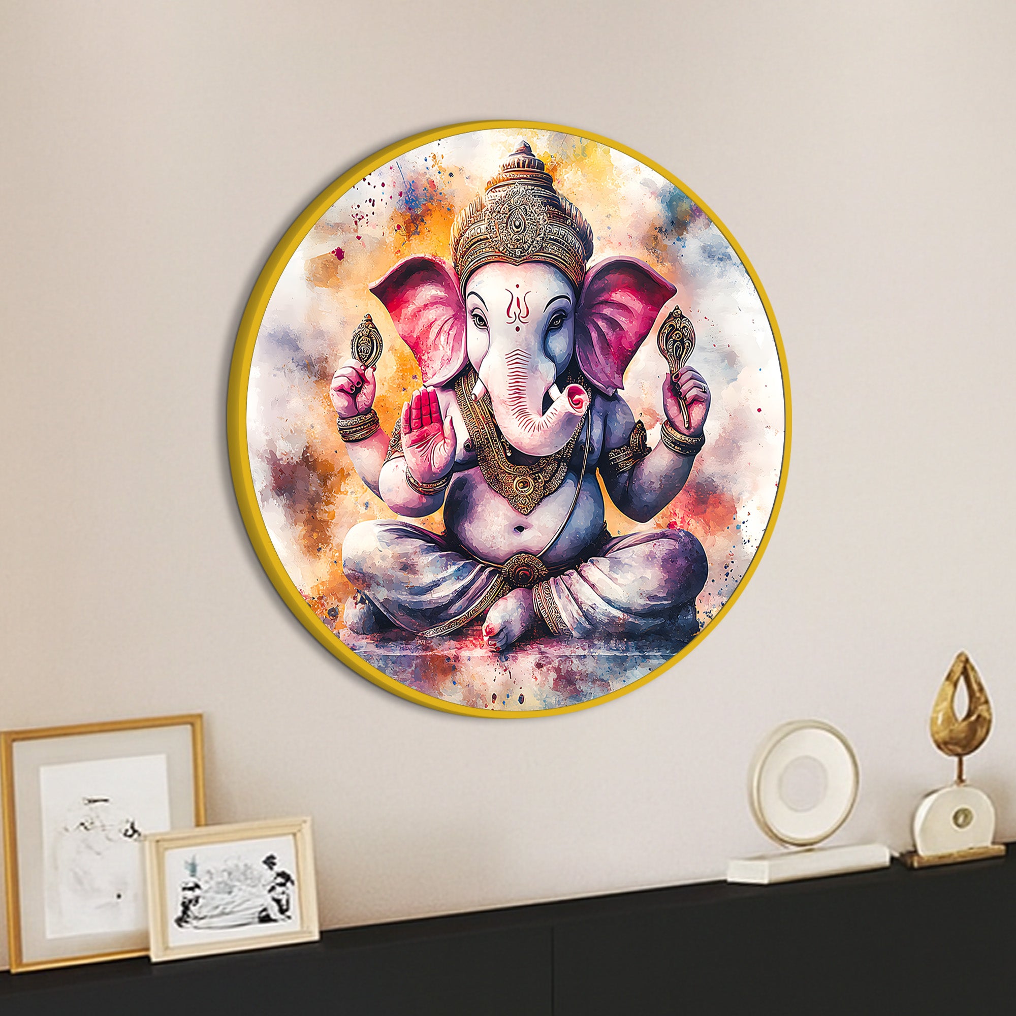 Modern Ganesha Round Canvas Painting