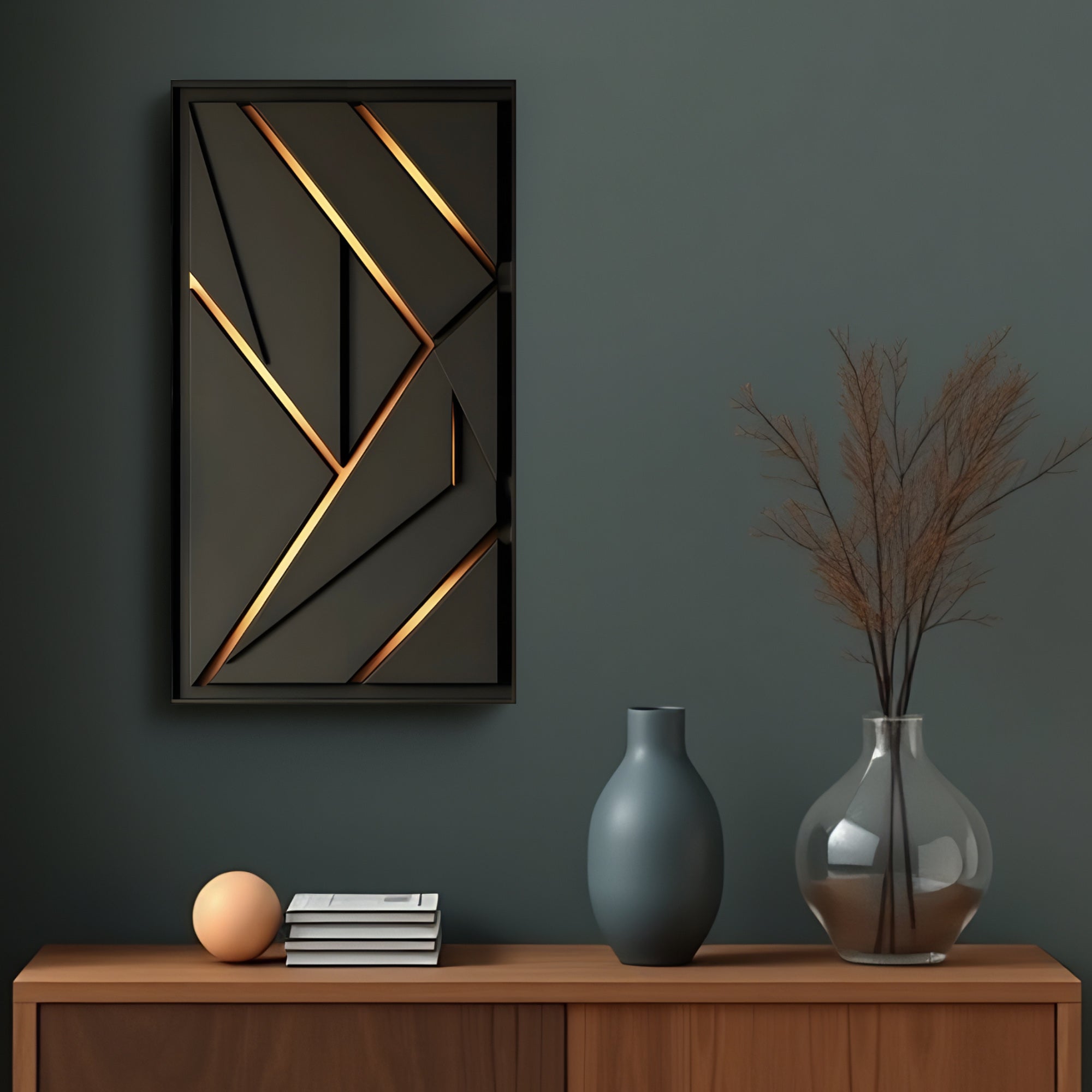 Modern Geometric Black and Gold Lines 3D Wall Art Home Decor