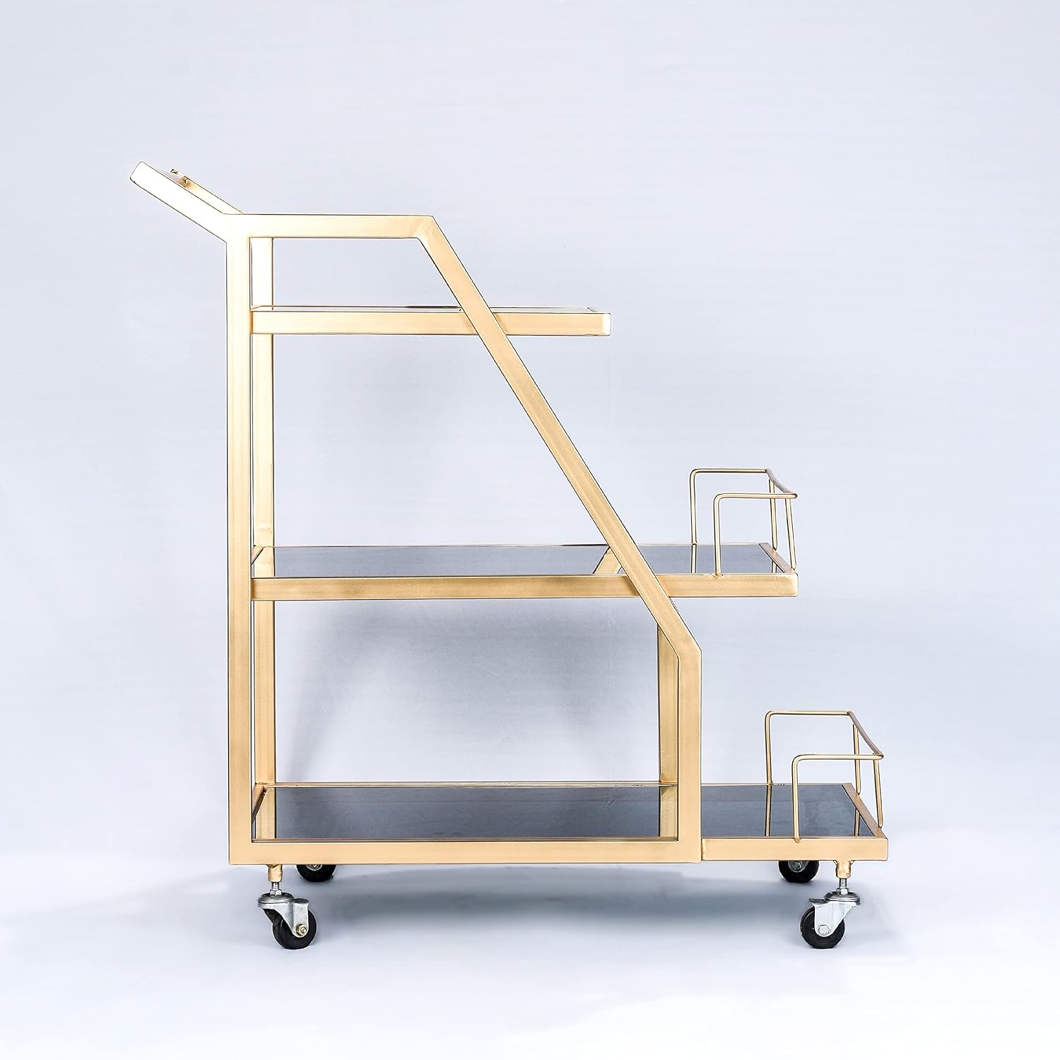 Modern Geometric Gold Bar Cart with Triple Tiers Trolley