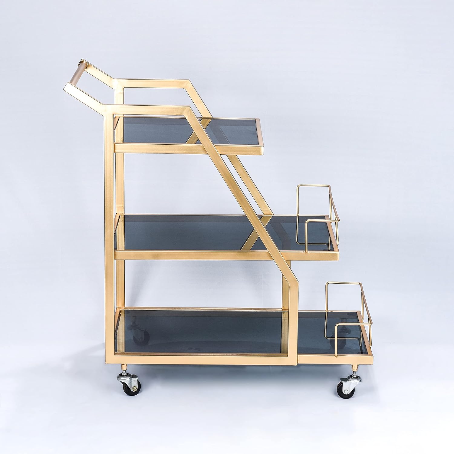 Modern Geometric Gold Bar Cart with Triple Tiers Trolley