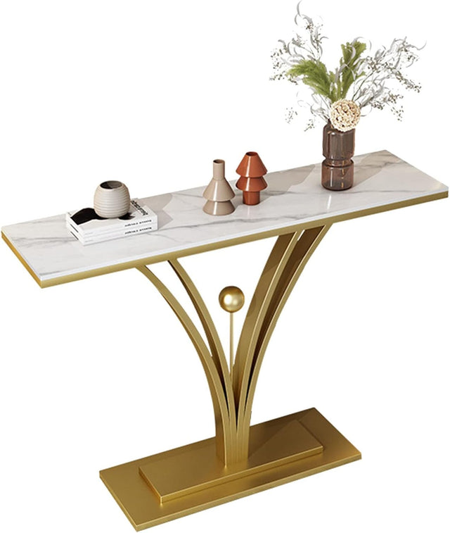 Modern Gold Base Console Table with Sleek White Marble Top