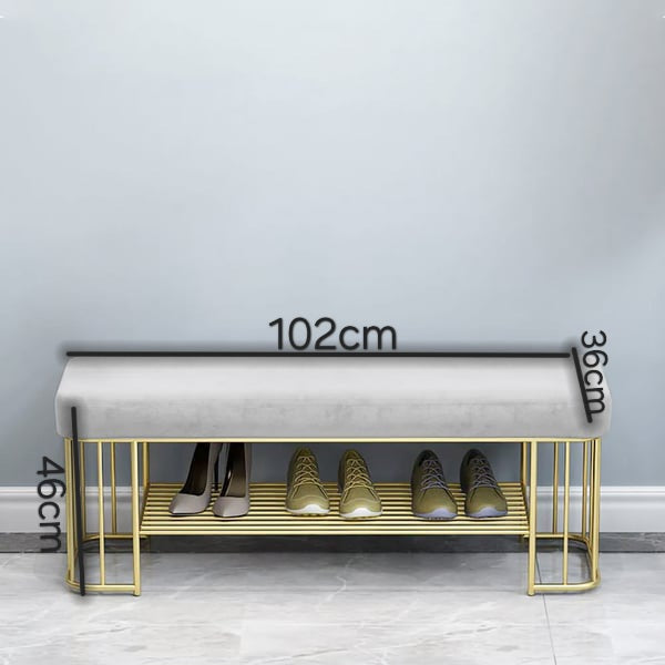 Modern Gray Velvet Entryway Bench with Shoe Rank