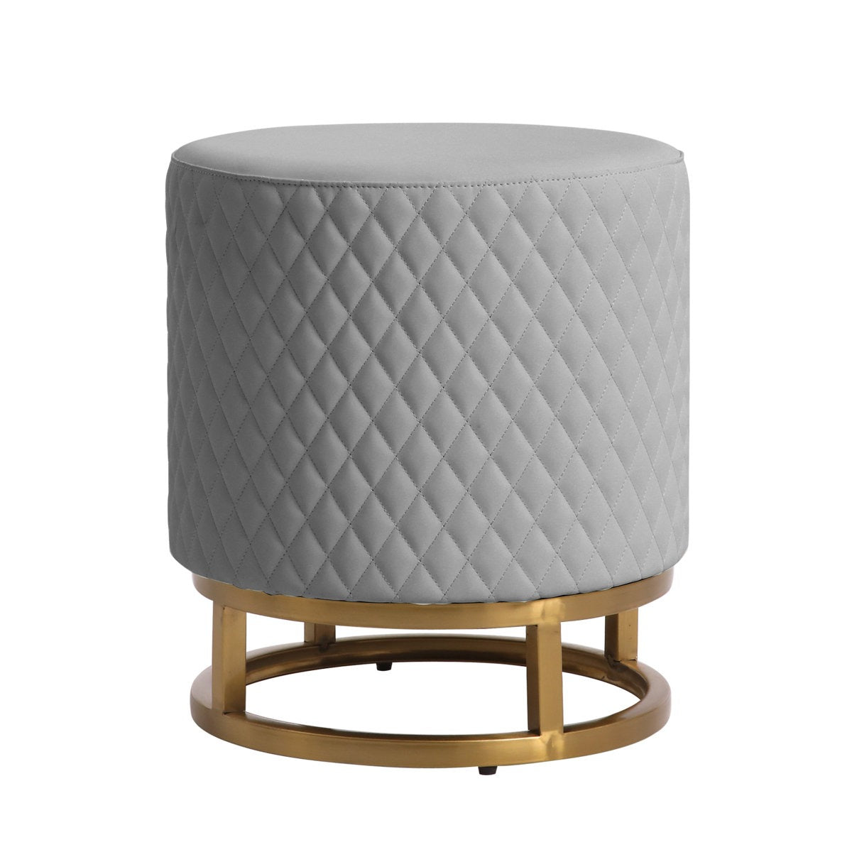 Modern Grey Accent Stool with Brass Golden Finish Metal Frame