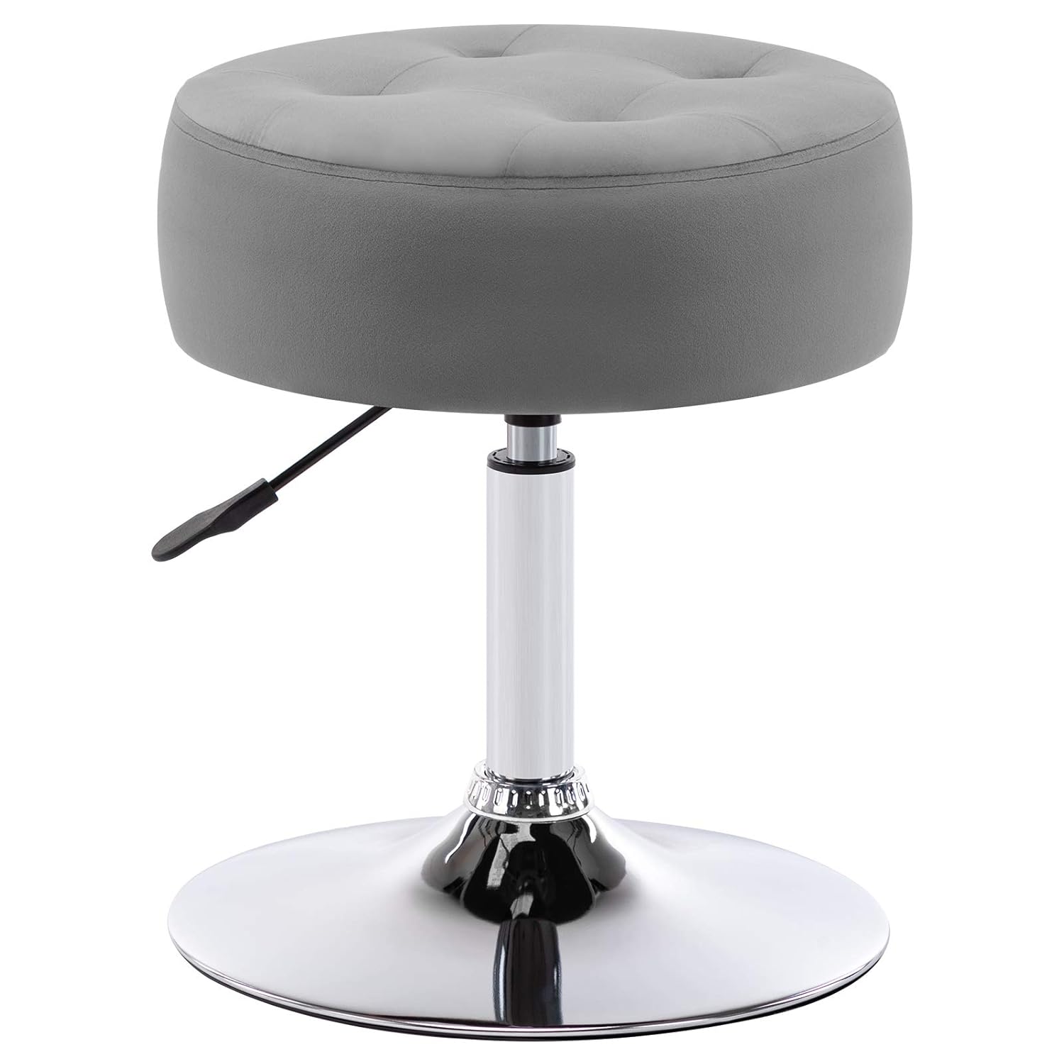 Modern Grey Adjustable Vanity Stool with Tufted Cushion