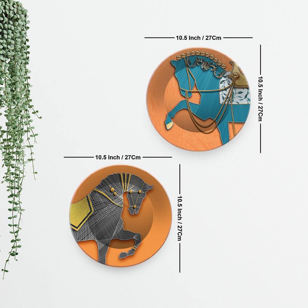 Modern Horse line Art Wall Hanging Plates of Two Pieces