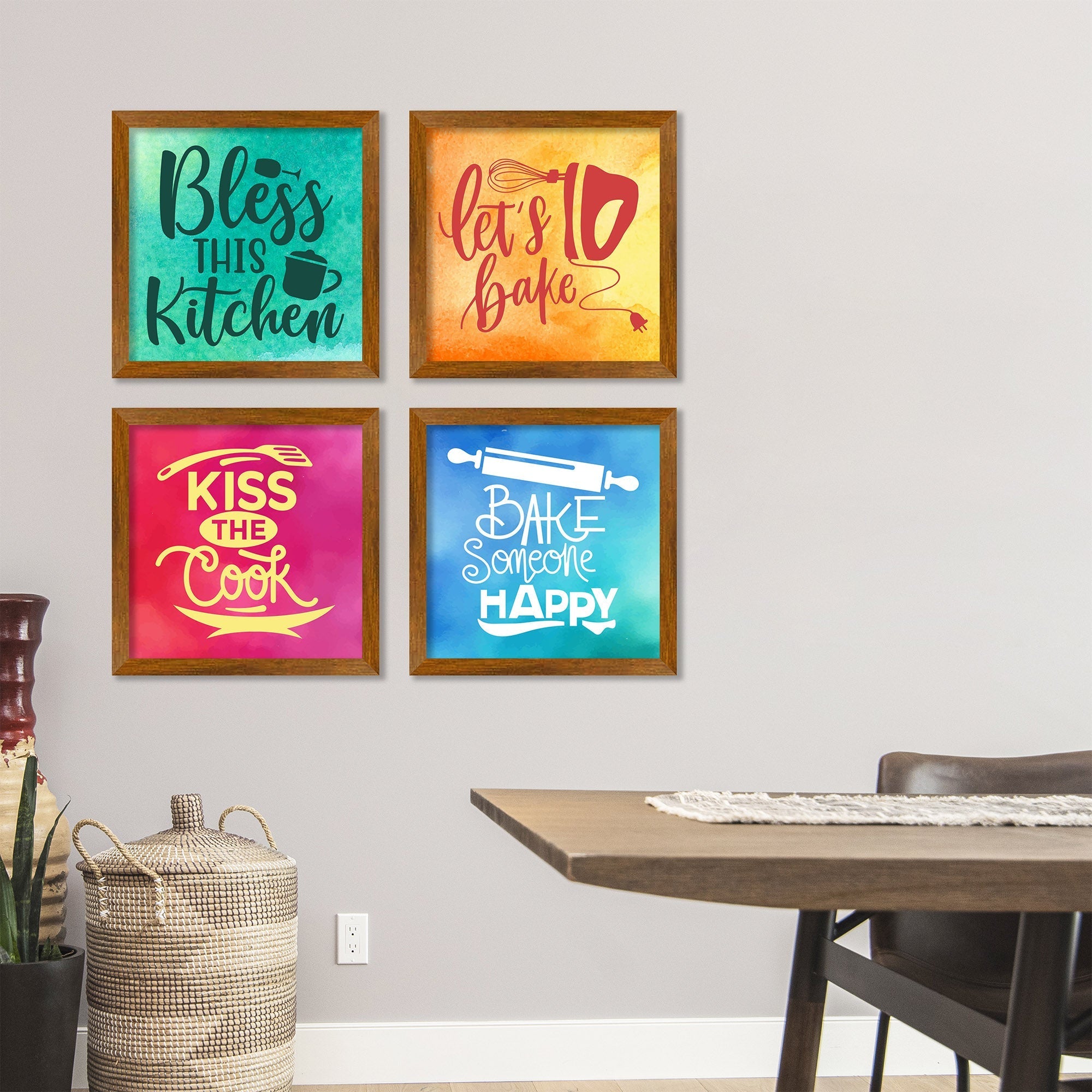 Modern Kitchen Quotes Art Wooden Wall Frame Set of Four – Vibecrafts
