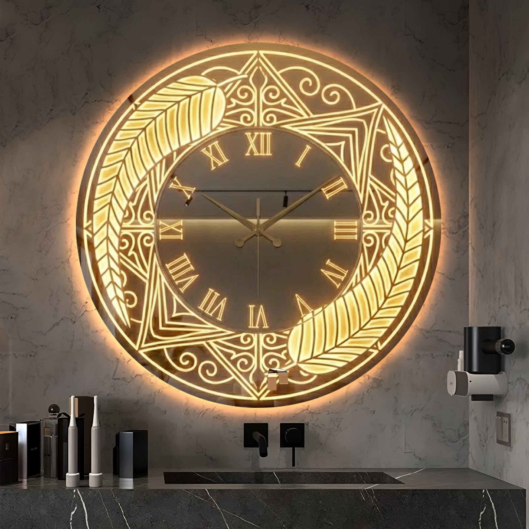 Modern LED Mirror Roman Numeral Wall Clock | Designer Decorative Clock