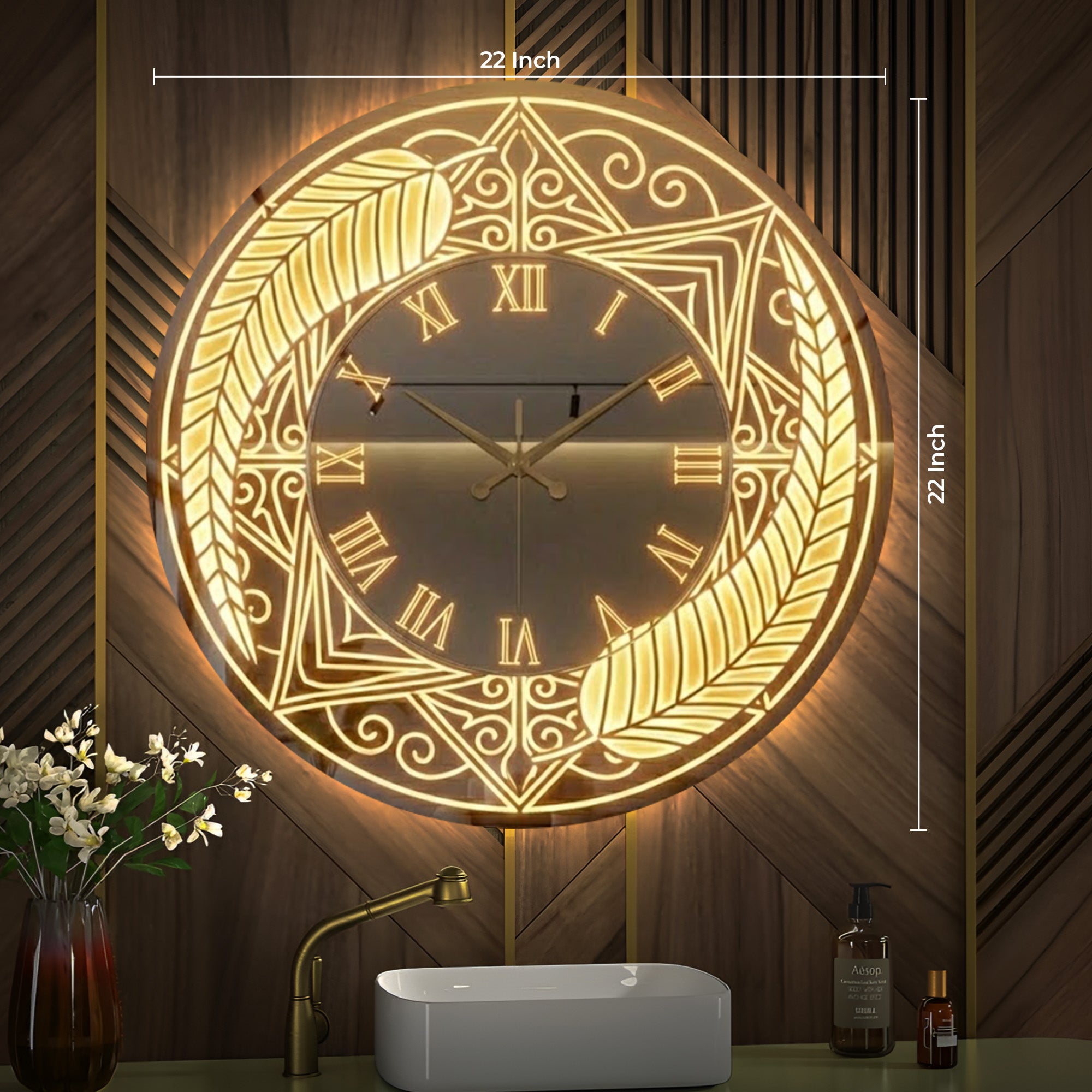 Modern LED Mirror Roman Numeral Wall Clock | Designer Decorative Clock