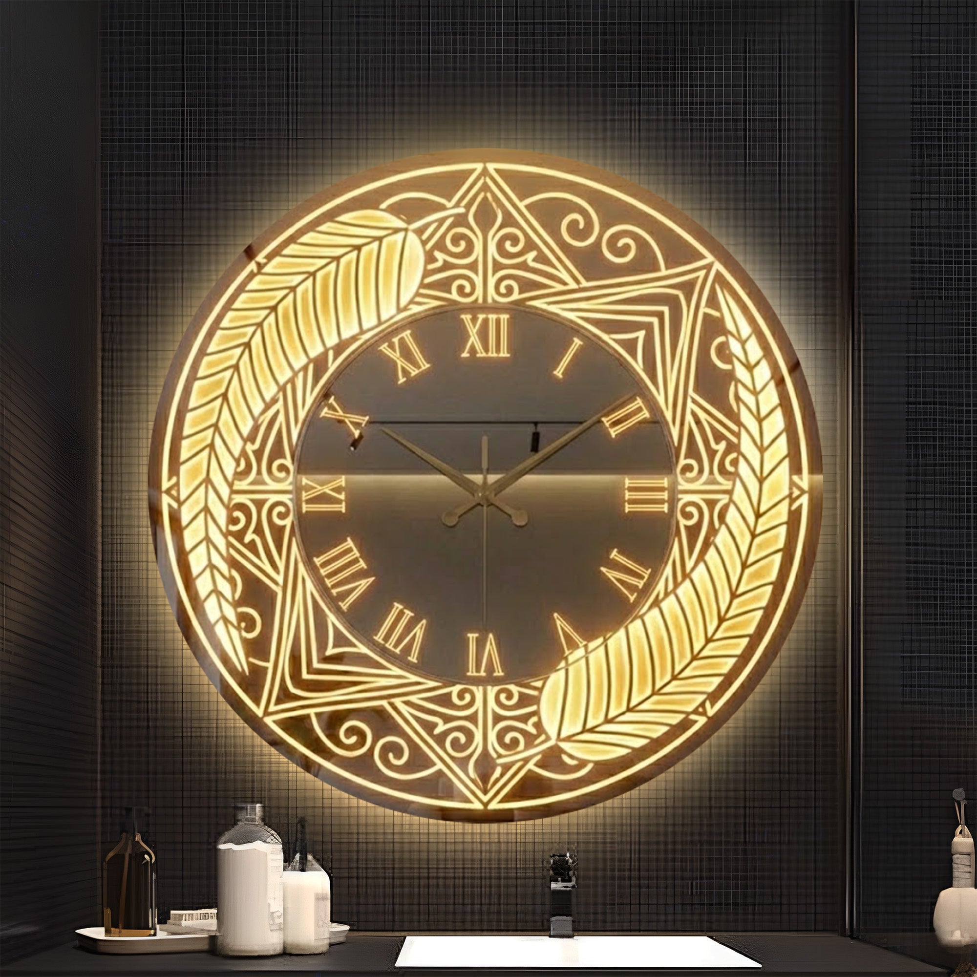 Modern LED Mirror Roman Numeral Wall Clock | Designer Decorative Clock