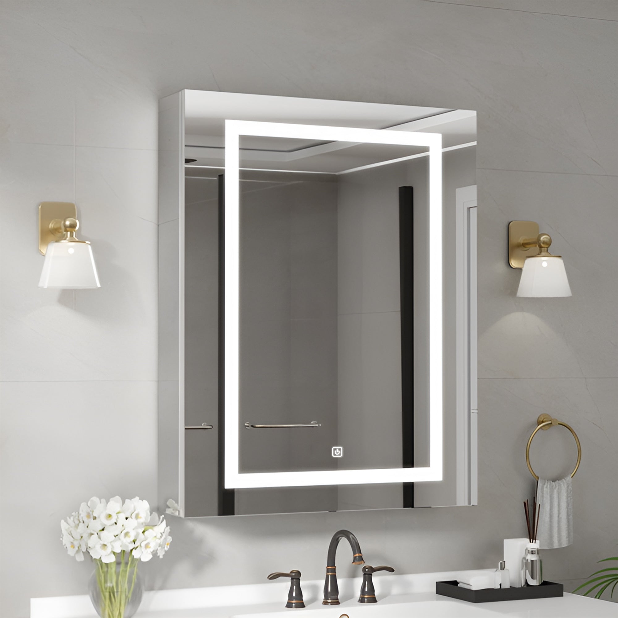 Modern LED Vanity Mirror Cabinet with Rectangular Light Frame