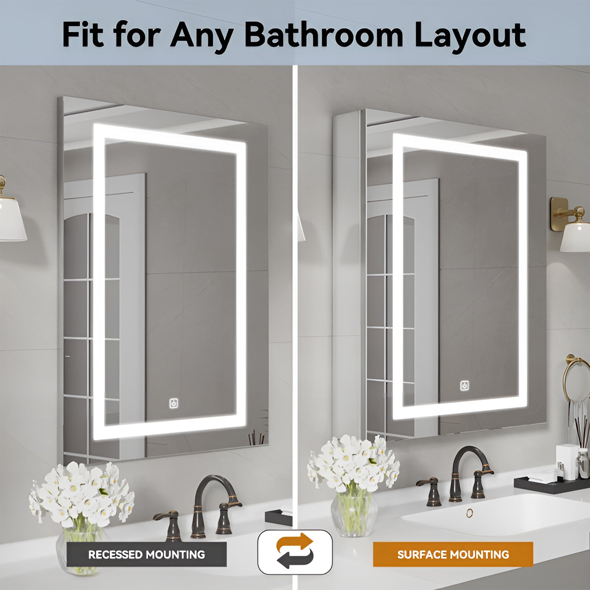 Modern LED Vanity Mirror Cabinet with Rectangular Light Frame