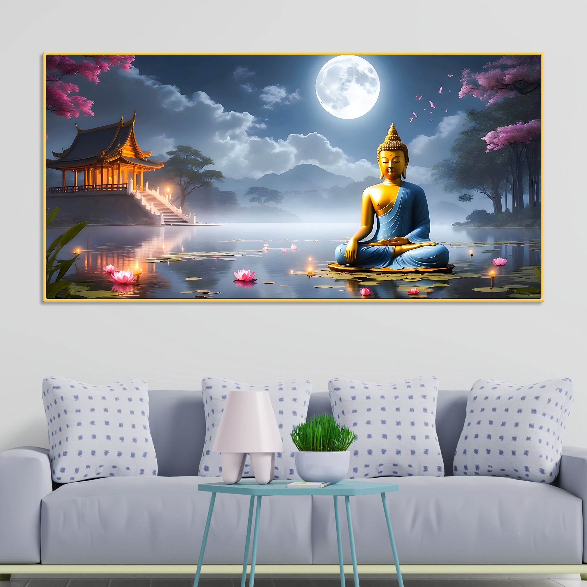 Modern Lord Buddha Canvas Wall Painting for Living Room Interior