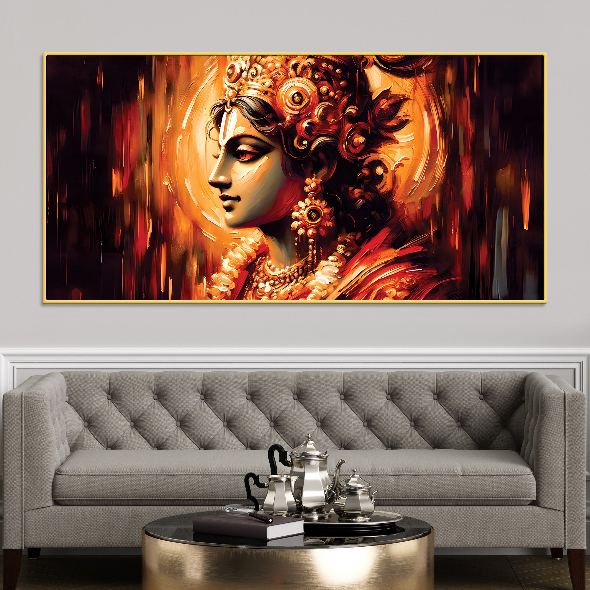 Modern Lord Krishna Canvas Wall Painting for Elegant Home Decoration