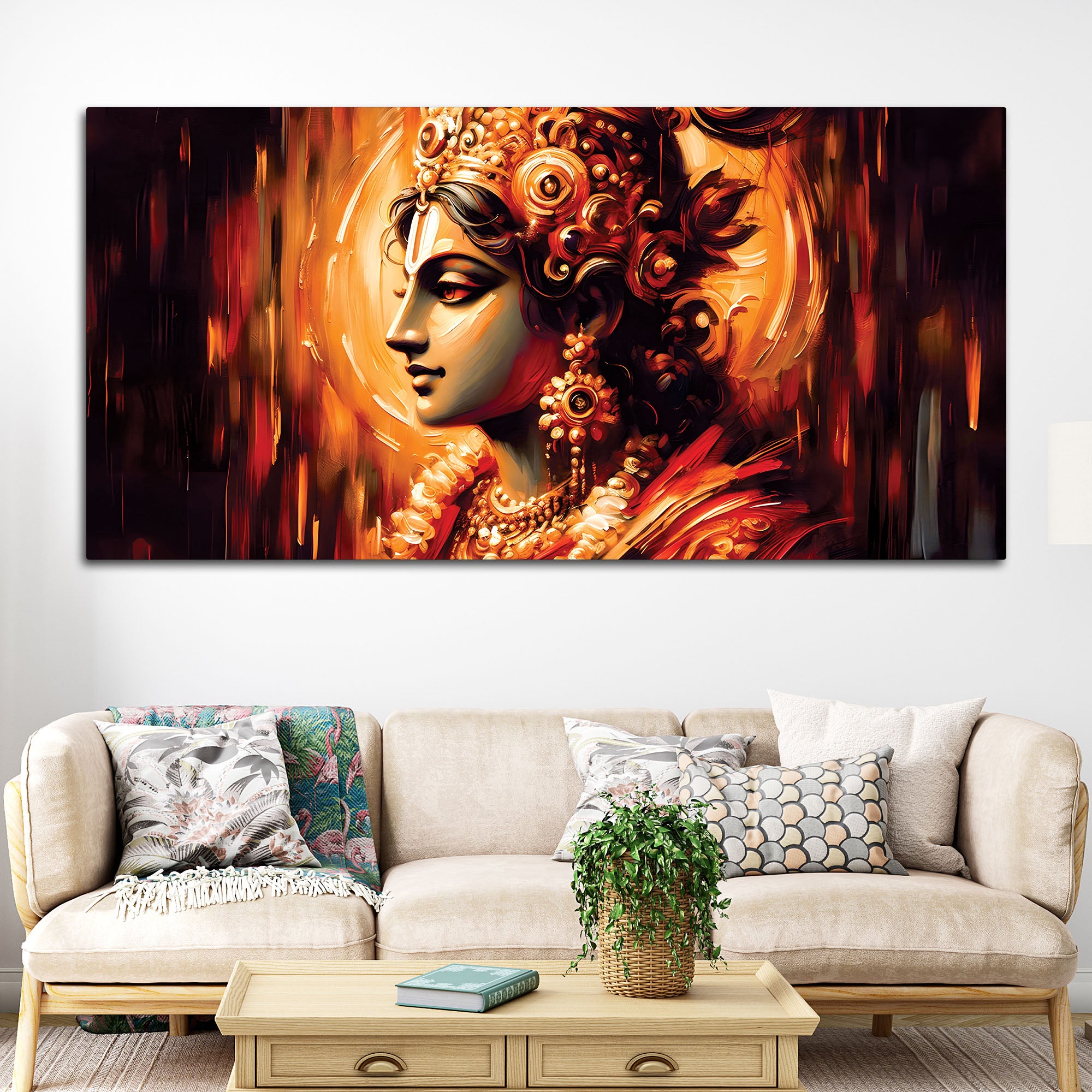 Modern Lord Krishna Canvas Wall Painting for Elegant Home Decoration