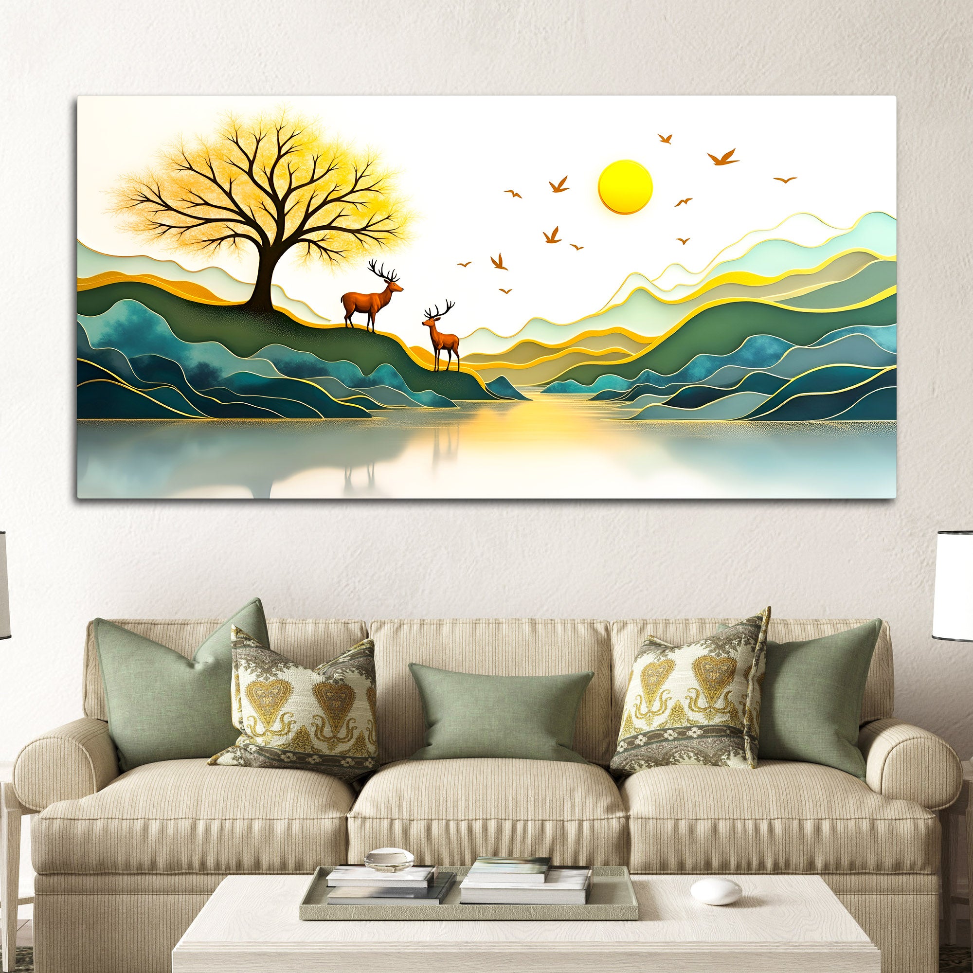 Modern Nature Deer Wall Painting for Stylish Home Interior