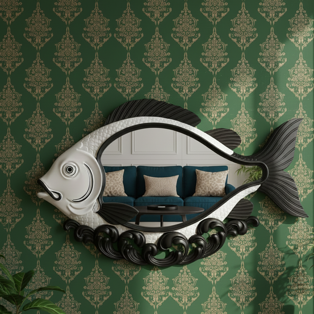 Modern Nautical Fish Shaped Decorative Wall Mirror for Home & Hotels – Modern Wall Accent