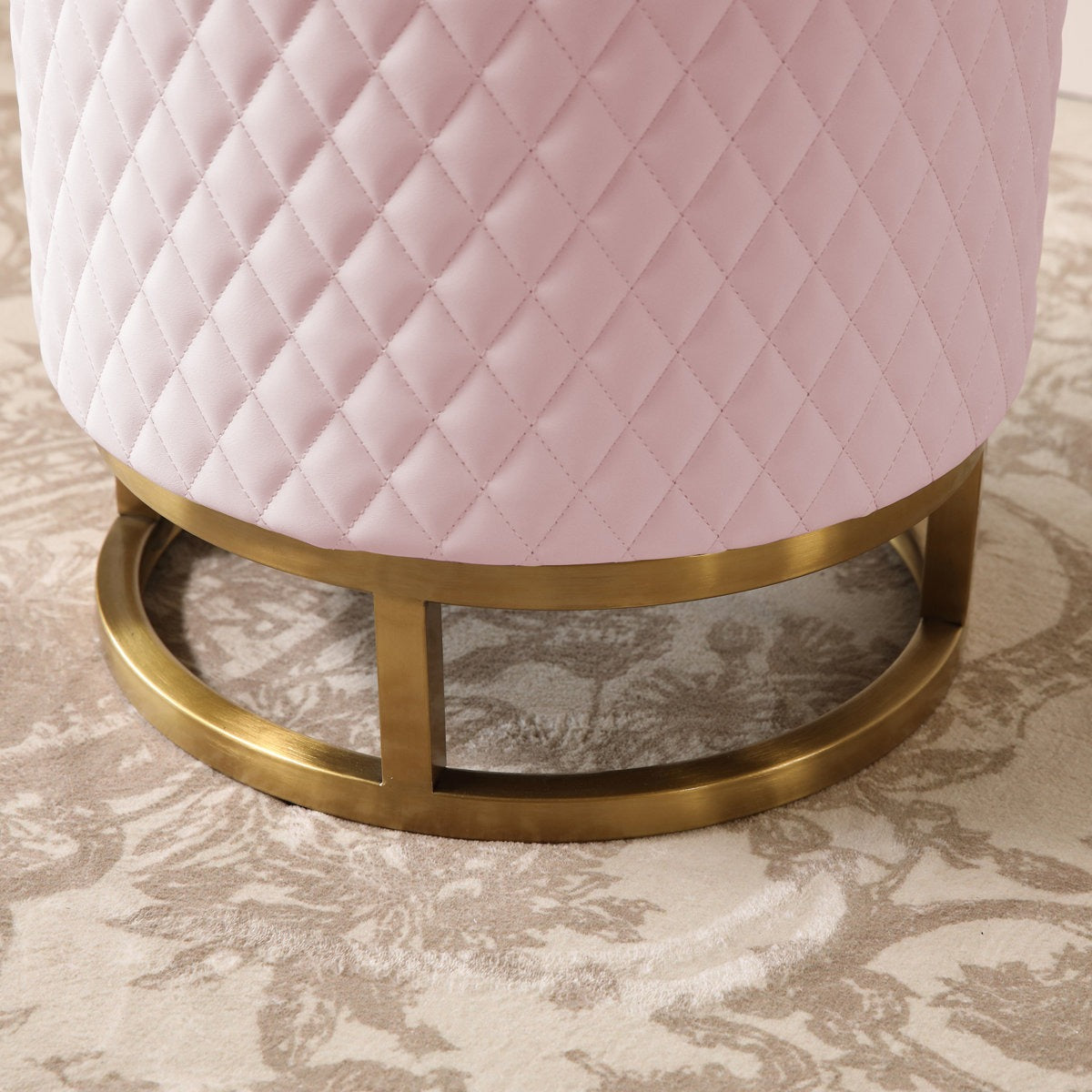 Modern Pink Accent Stool with Brass Golden Finish Metal Frame
