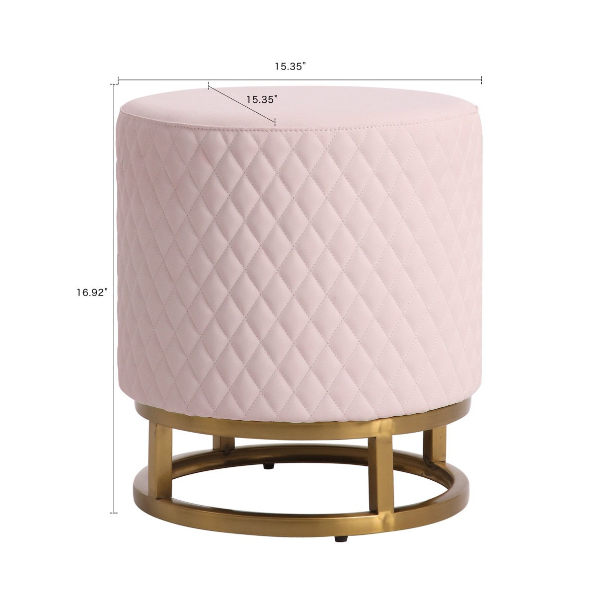 Modern Pink Accent Stool with Brass Golden Finish Metal Frame