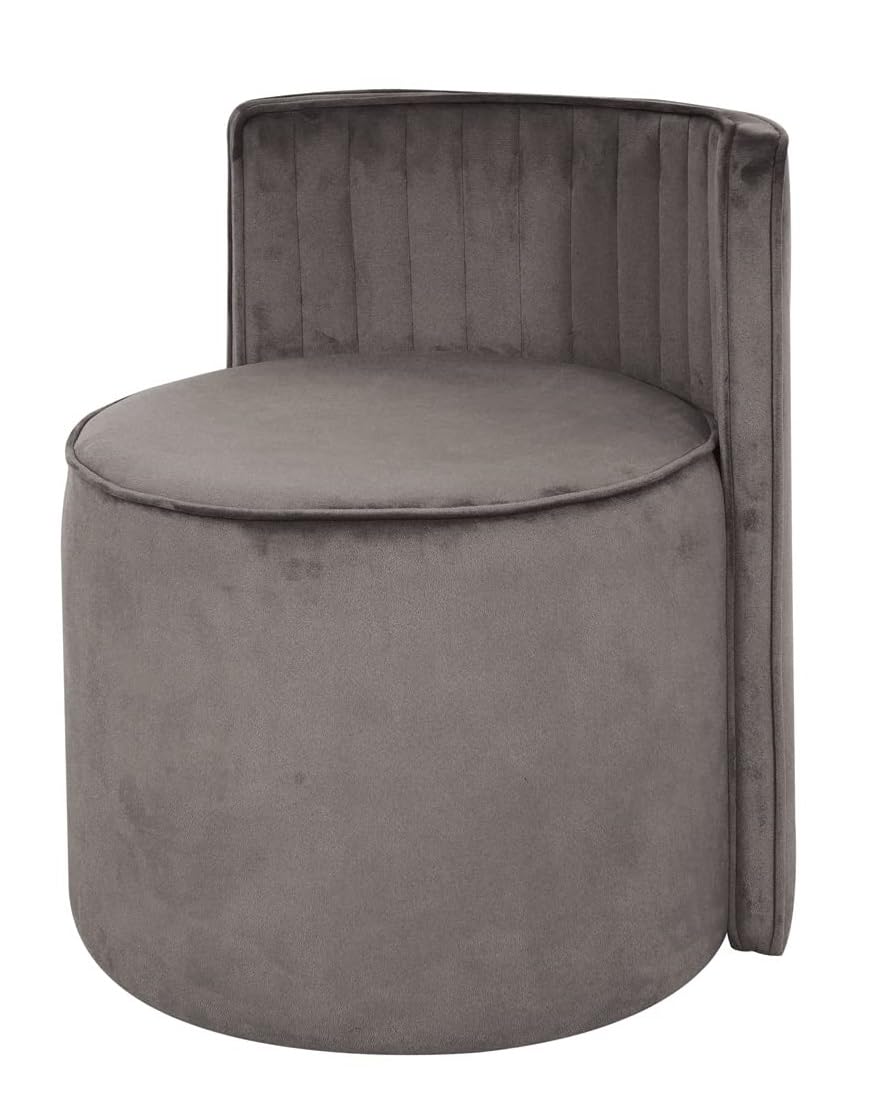 Modern Round Back Upholstered Ottoman Chair with Soft Rich Grey Velvet Finish