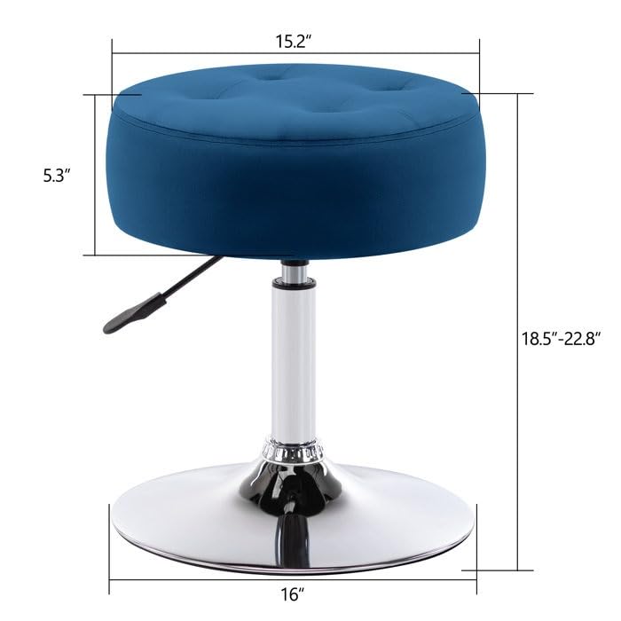 Modern Royal Blue Adjustable Vanity Stool with Tufted Cushion