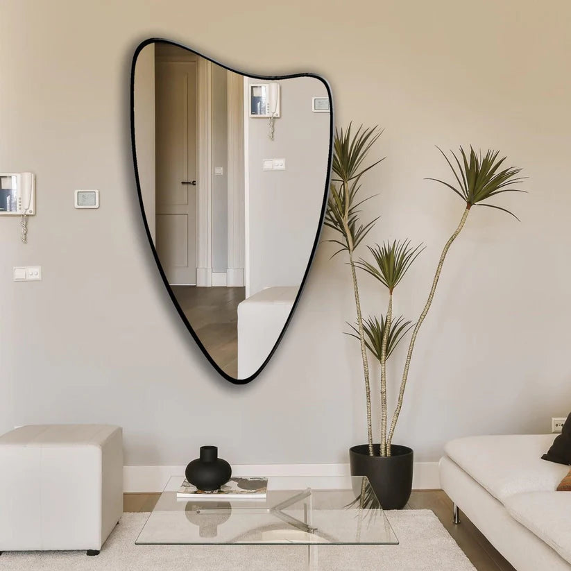 Modern Shield-Shaped Wall Mirror in Black Frame