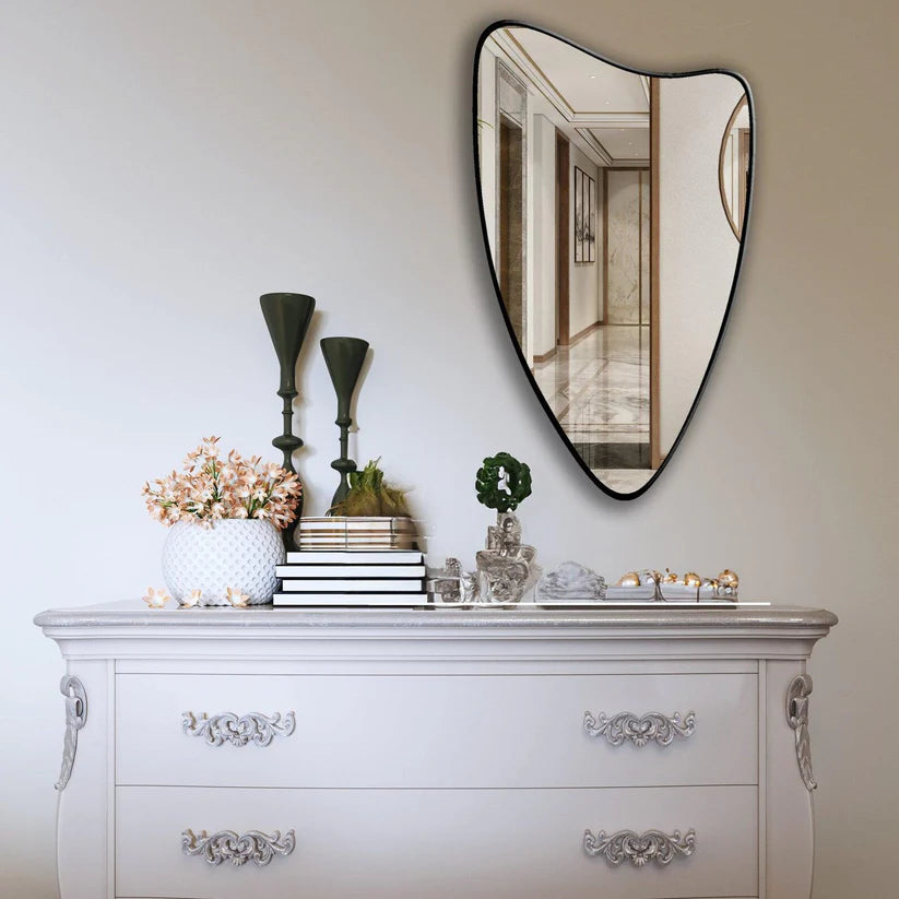 Modern Shield-Shaped Wall Mirror in Black Frame
